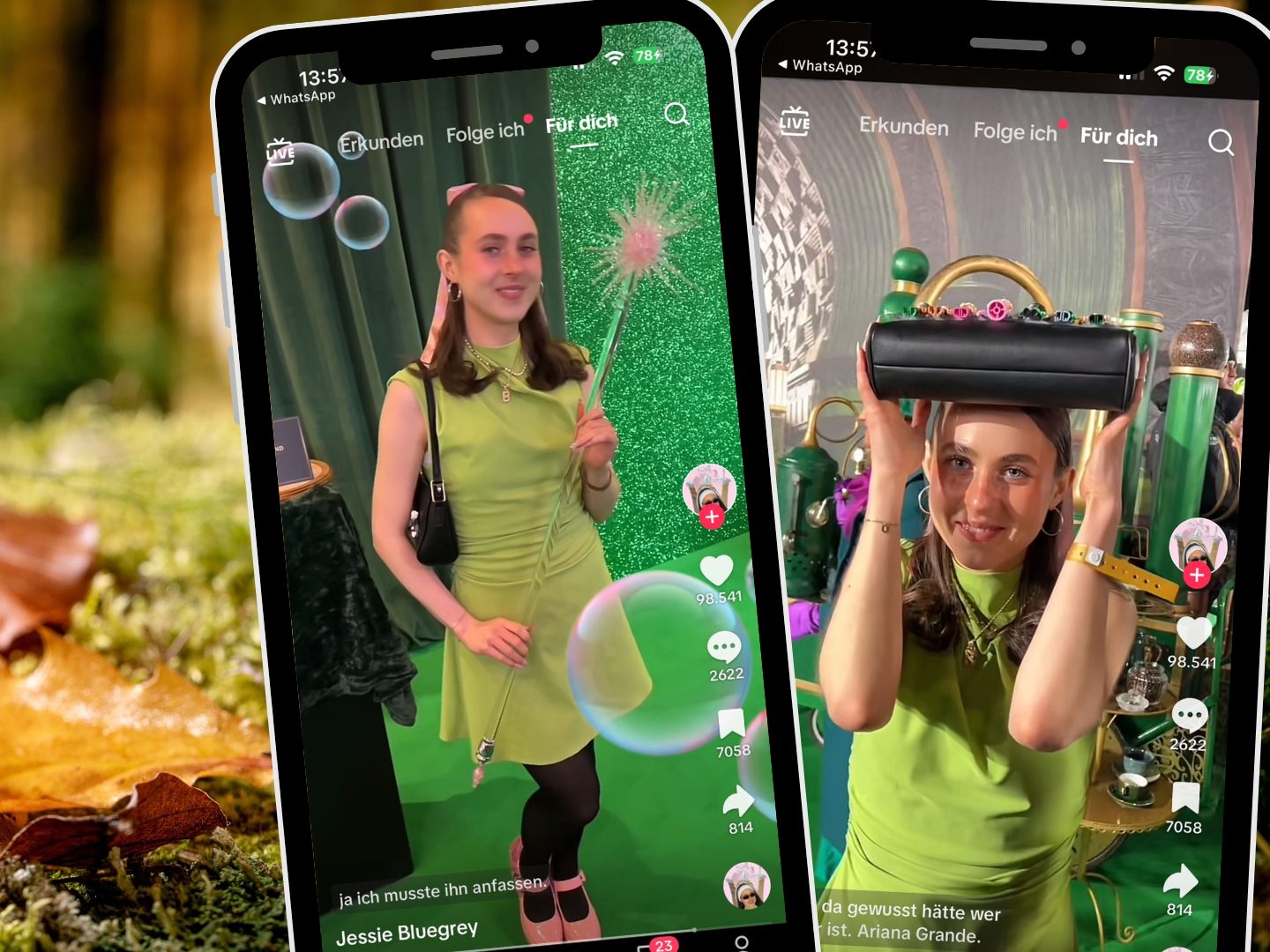 Jessie Bluegrey berichtet auf TikTok von der „Wicked“-Premiere in London mit einer LEGO-Handtasche, Star-Momenten und Original-Requisiten aus dem Film.