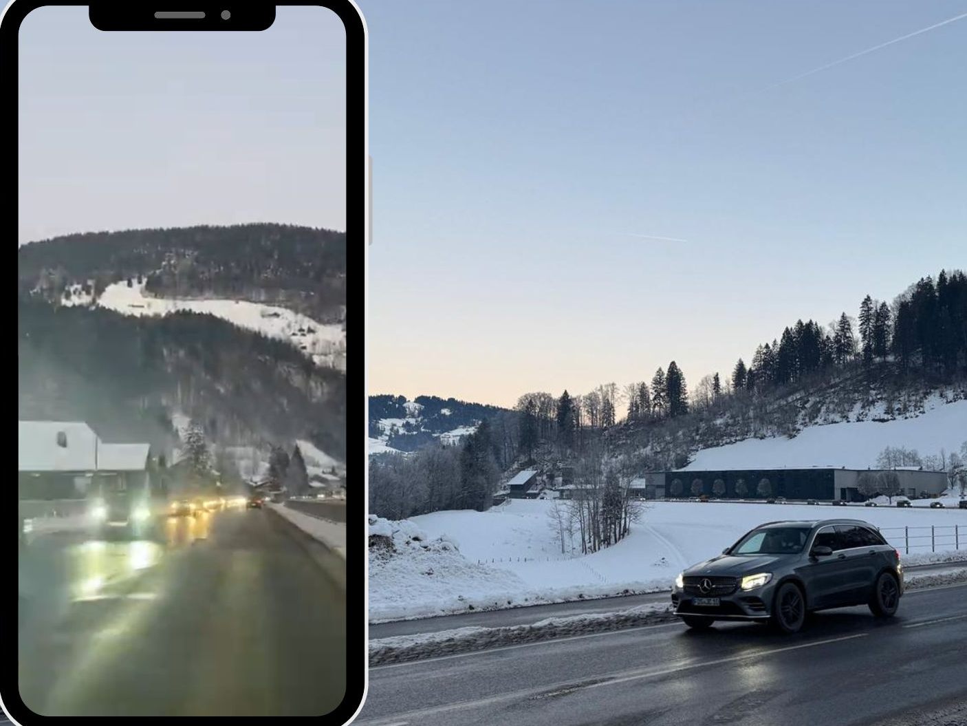 Skibegeisterte auf dem Weg zu den Pisten des Bregenzerwalds. Skibegeisterte auf dem Weg zu den Pisten des Bregenzerwalds.