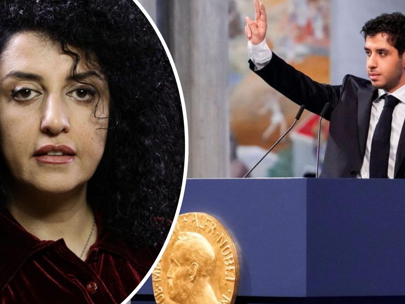 Mohammadis Kinder nahmen den Friedensnobelpreis 2023 stellvertretend entgegen, da ihre Mutter zu diesem Zeitpunkt bereits im Gefängnis saß. Mohammadis Kinder nahmen den Friedensnobelpreis 2023 stellvertretend entgegen, da ihre Mutter zu diesem Zeitpunkt bereits im Gefängnis saß.