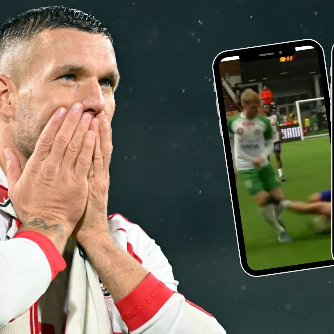Lukas Podolski sorgte mit einem Horrorfoul bei einem Hallenturnier für Aufsehen.