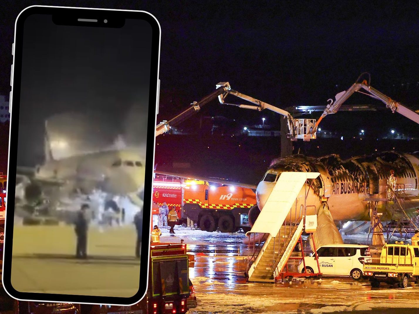 Passagiere aus brennendem Flugzeug gerettet.