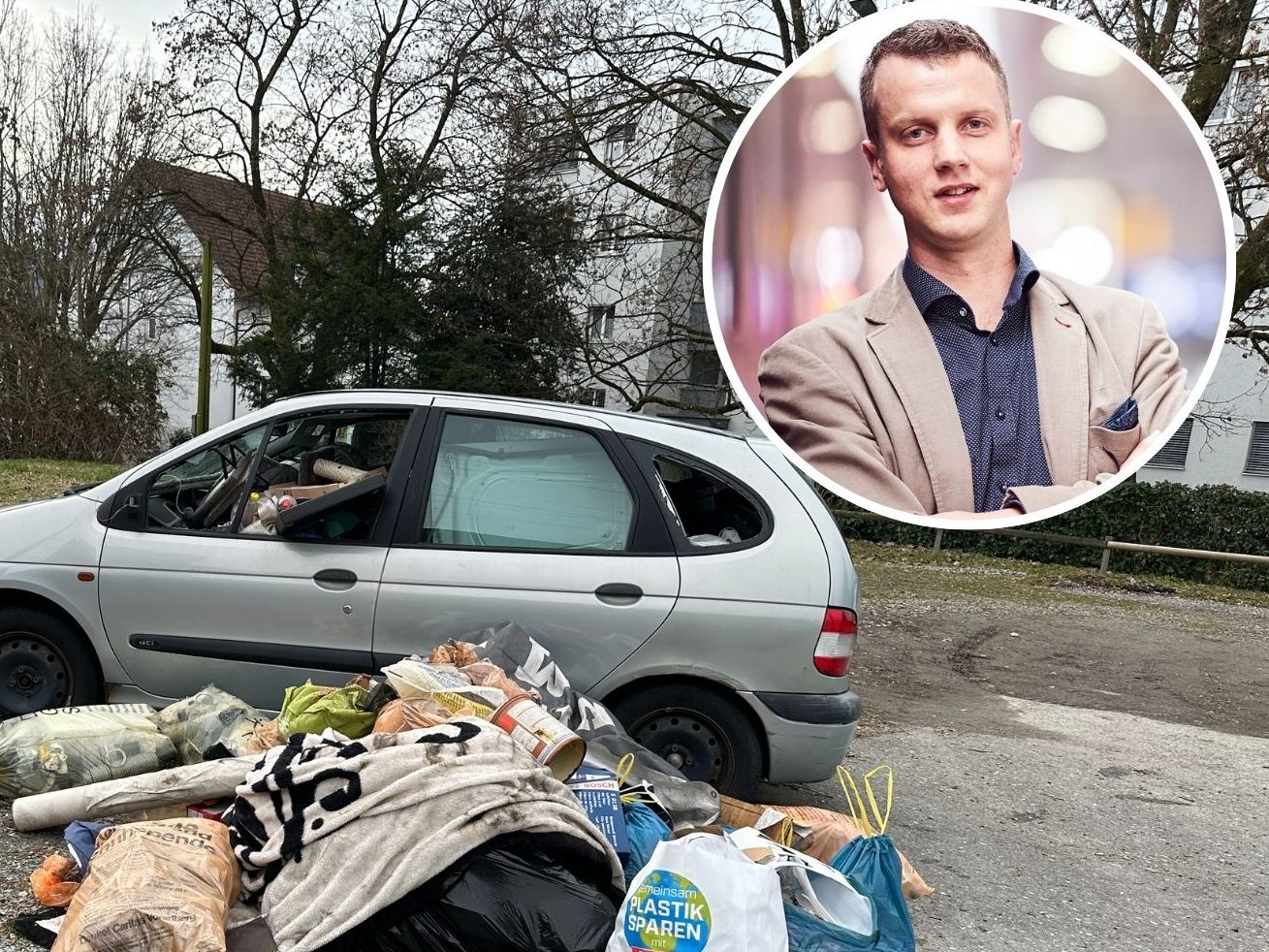 Müll und ein verlassener Pkw beim alten Bahnhof Lustenau – wer ist zuständig? Müll und ein verlassener Pkw beim alten Bahnhof Lustenau – wer ist zuständig?