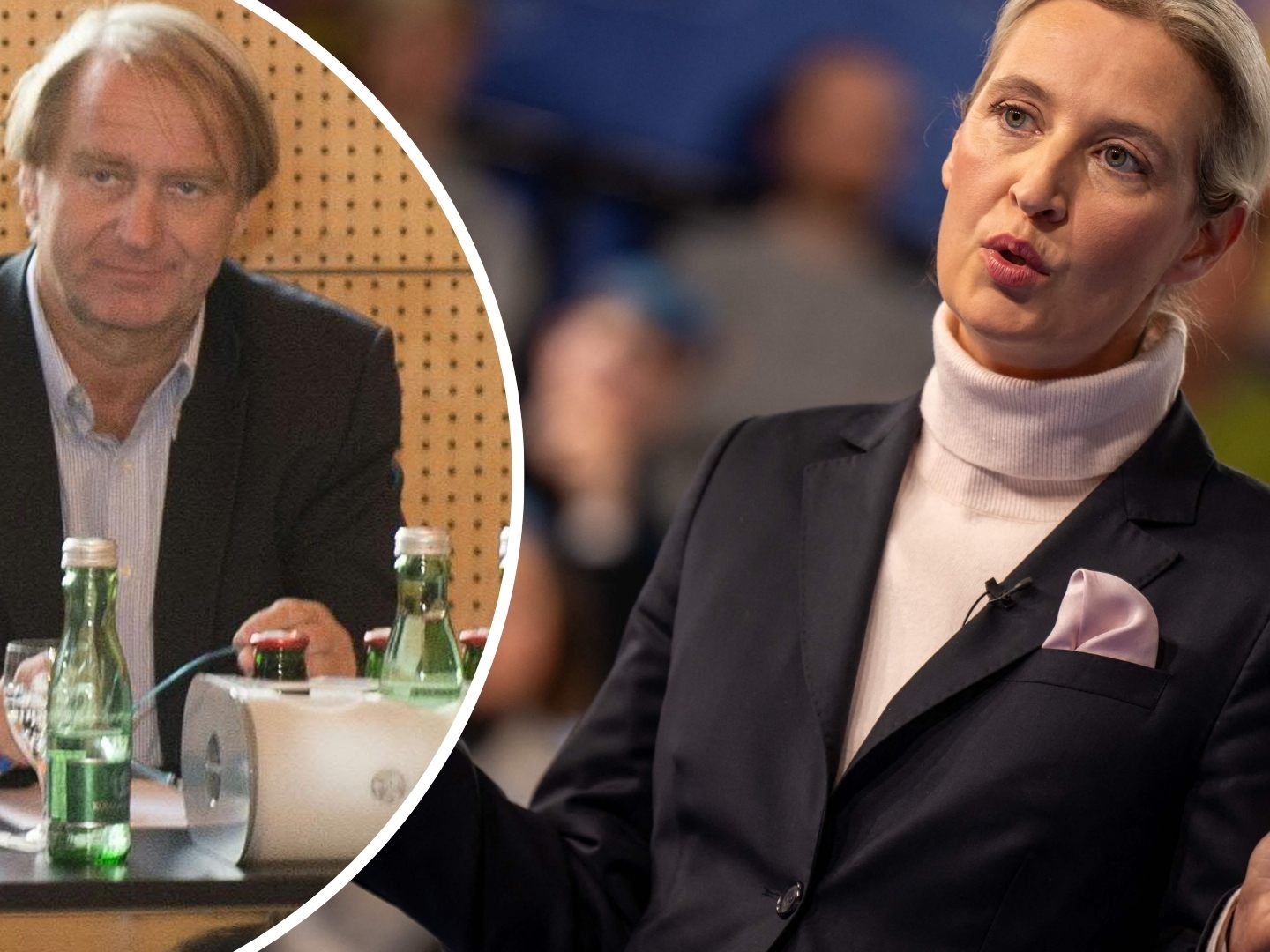 Die Plakat-Spende von Gerhard Dingler (l.) an die AfD von Alice Weidel (r.) ist Gegenstand von Ermittlungen. Die Plakat-Spende von Gerhard Dingler (l.) an die AfD von Alice Weidel (r.) ist Gegenstand von Ermittlungen.