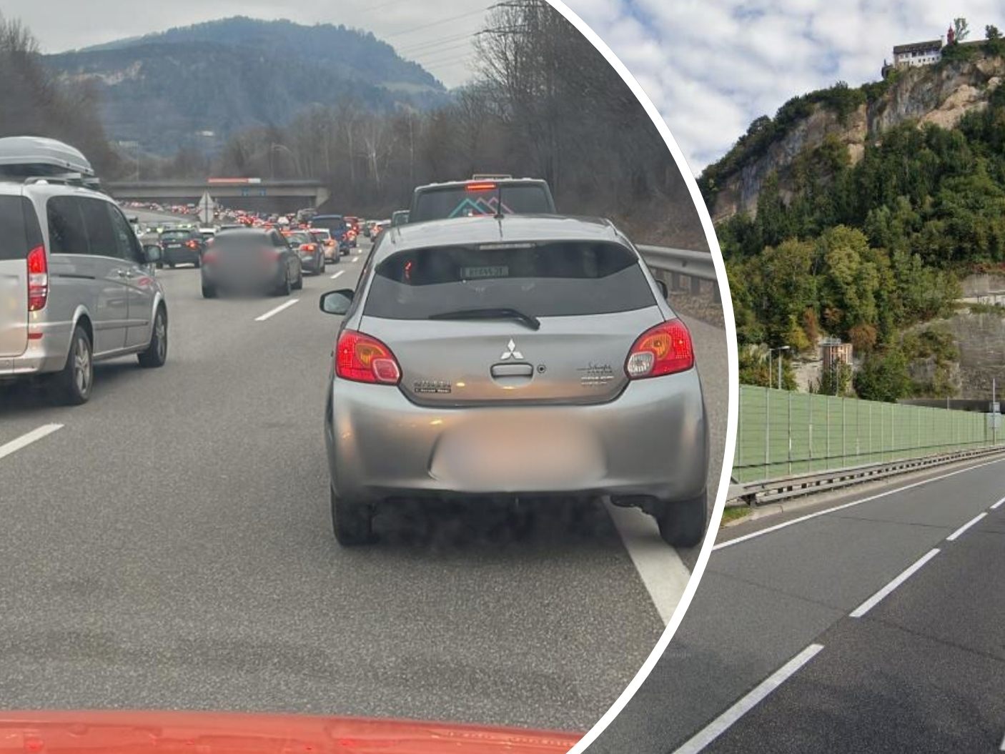 Der Unfall löste massiven Stau auf der A14 (Bild links) und in Bregenz aus. Der Unfall löste massiven Stau auf der A14 (Bild links) und in Bregenz aus.