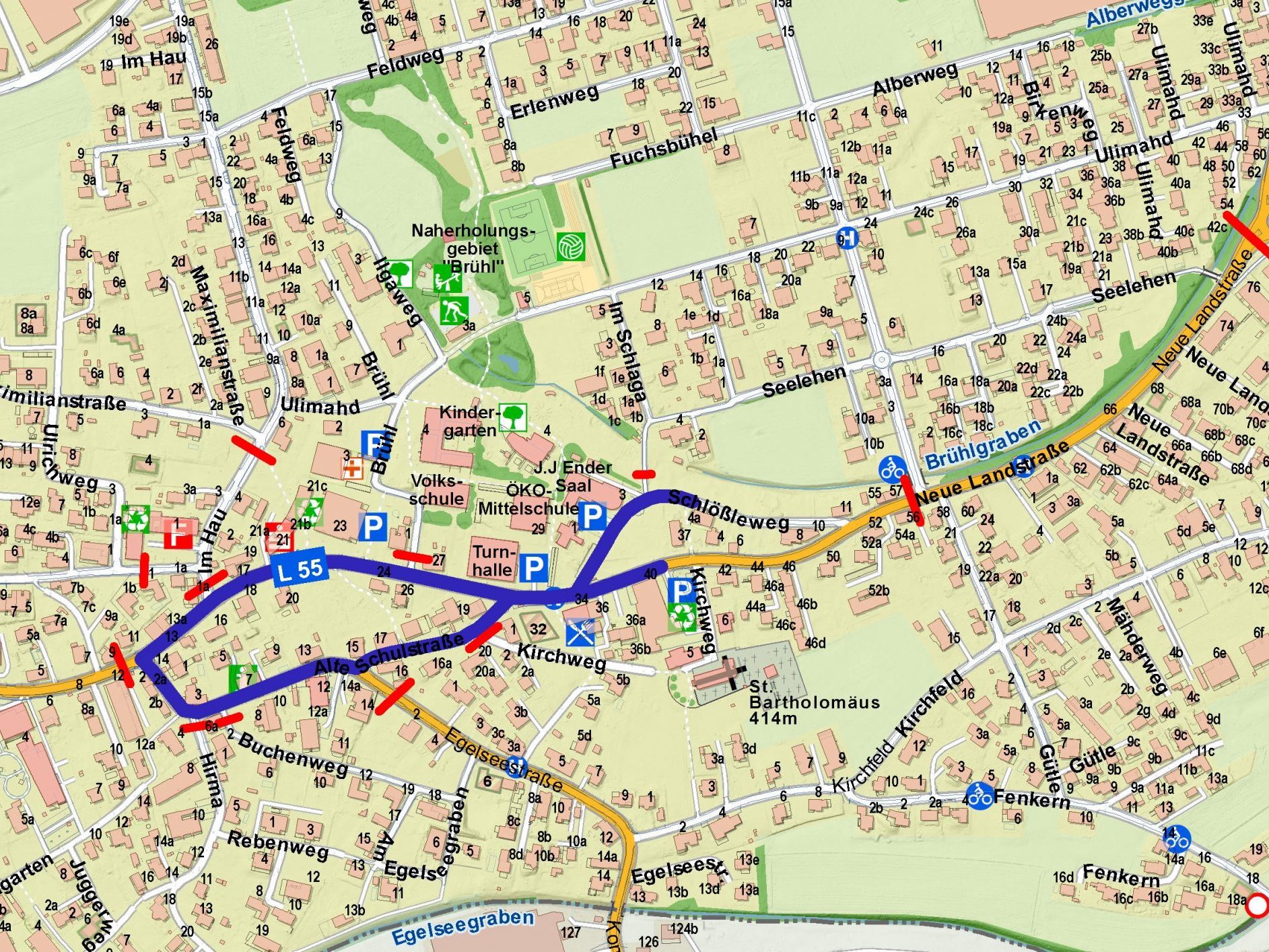 Blau: Umzugsweg | Rot: Straßensperren Blau: Umzugsweg | Rot: Straßensperren