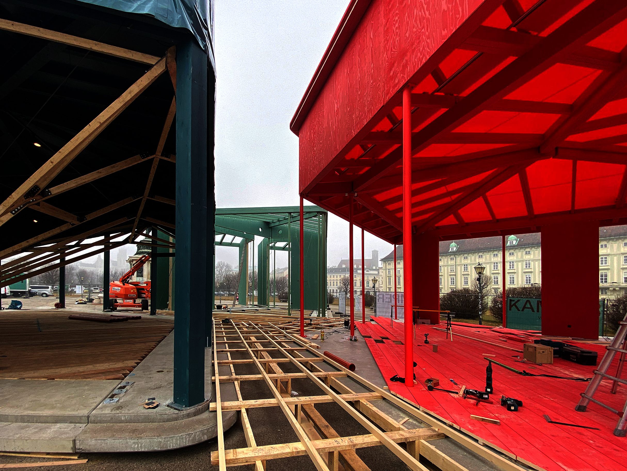 Die Pavillons werden am Wiener Heldenplatz aufgebaut. Die Pavillons werden am Wiener Heldenplatz aufgebaut.