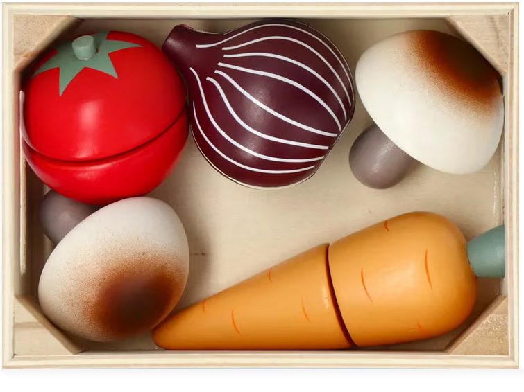 Flying Tiger ruft eine Spiel-Gemüsekiste aus Holz zurück.