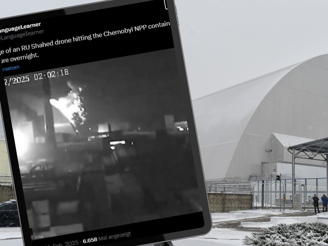 Die Schutzhülle des AKW Tschernobyl wurde bei einem Angriff beschädigt. Die Schutzhülle des AKW Tschernobyl wurde bei einem Angriff beschädigt.