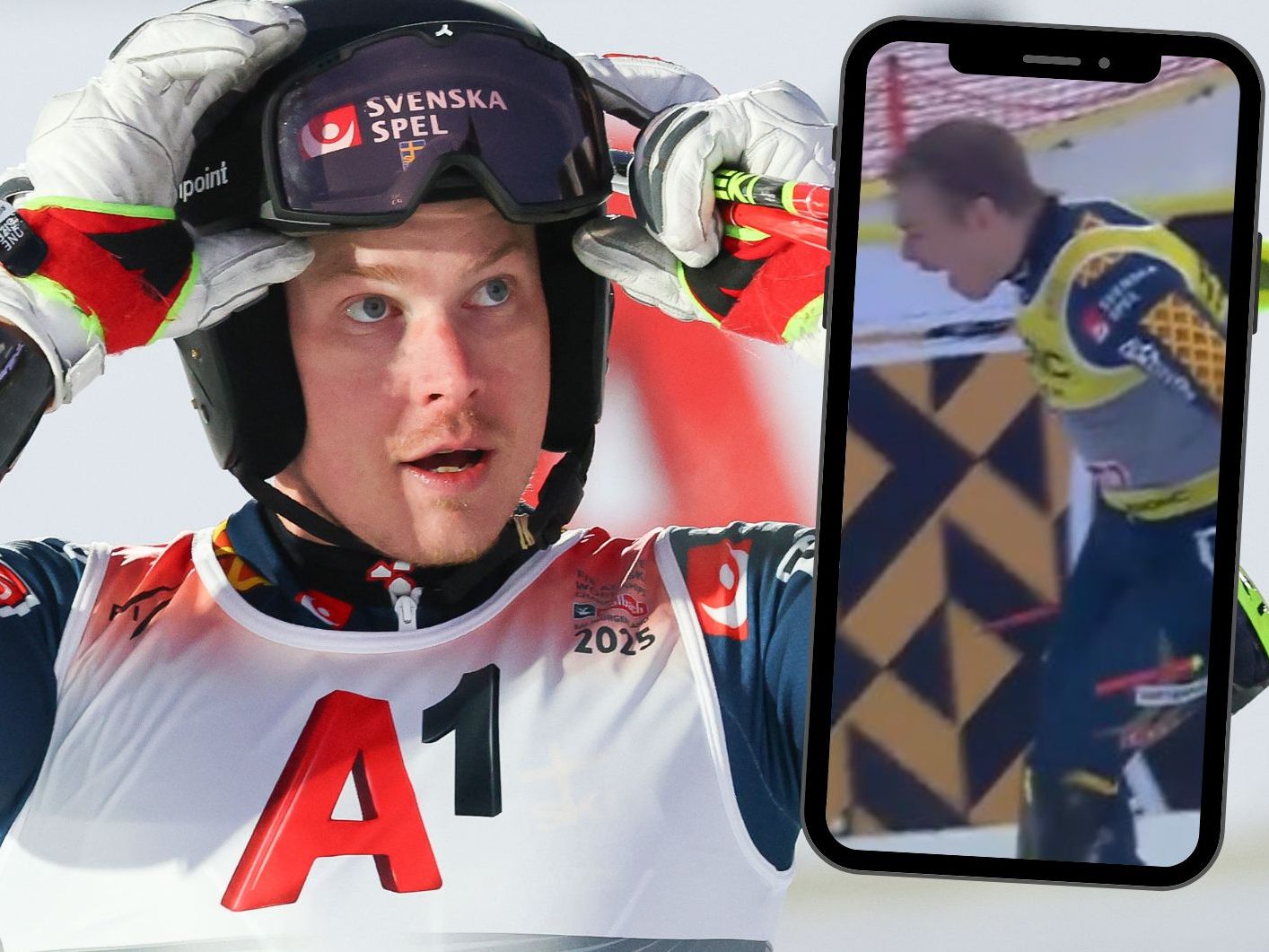 Wut nach Slalom-Aus: Schwede Kristoffer Jakobsen zerbricht Ski-Stöcke. Wut nach Slalom-Aus: Schwede Kristoffer Jakobsen zerbricht Ski-Stöcke.