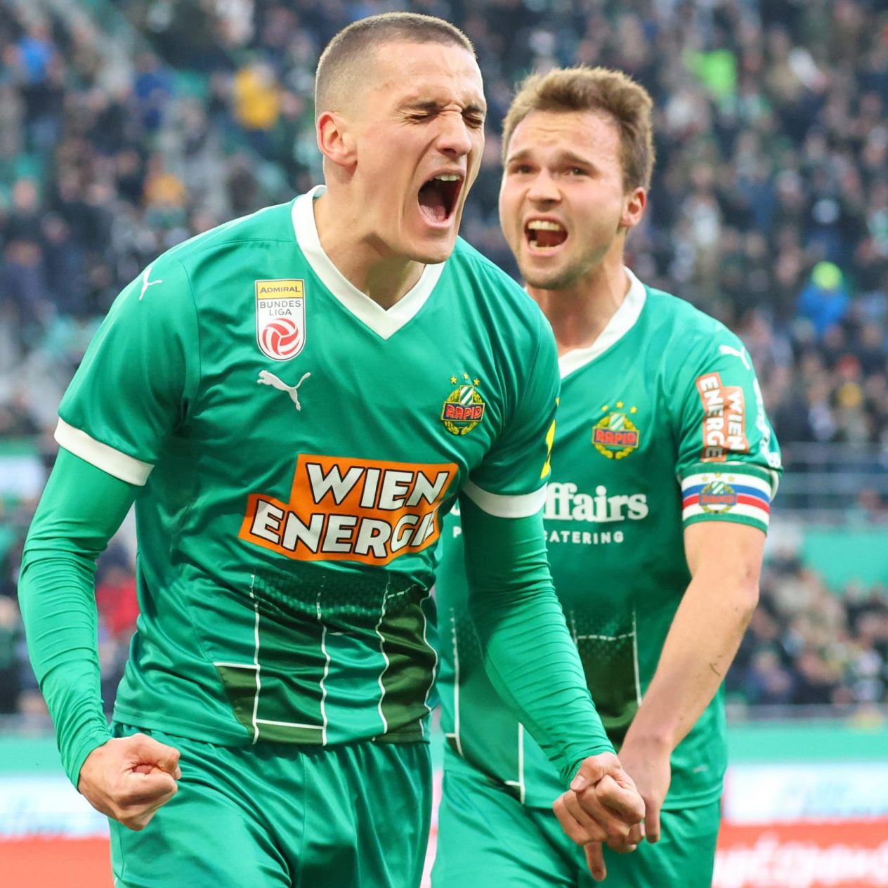 Jubelstimmung bei Rapid Wien nach dem Sieg gegen den GAK.