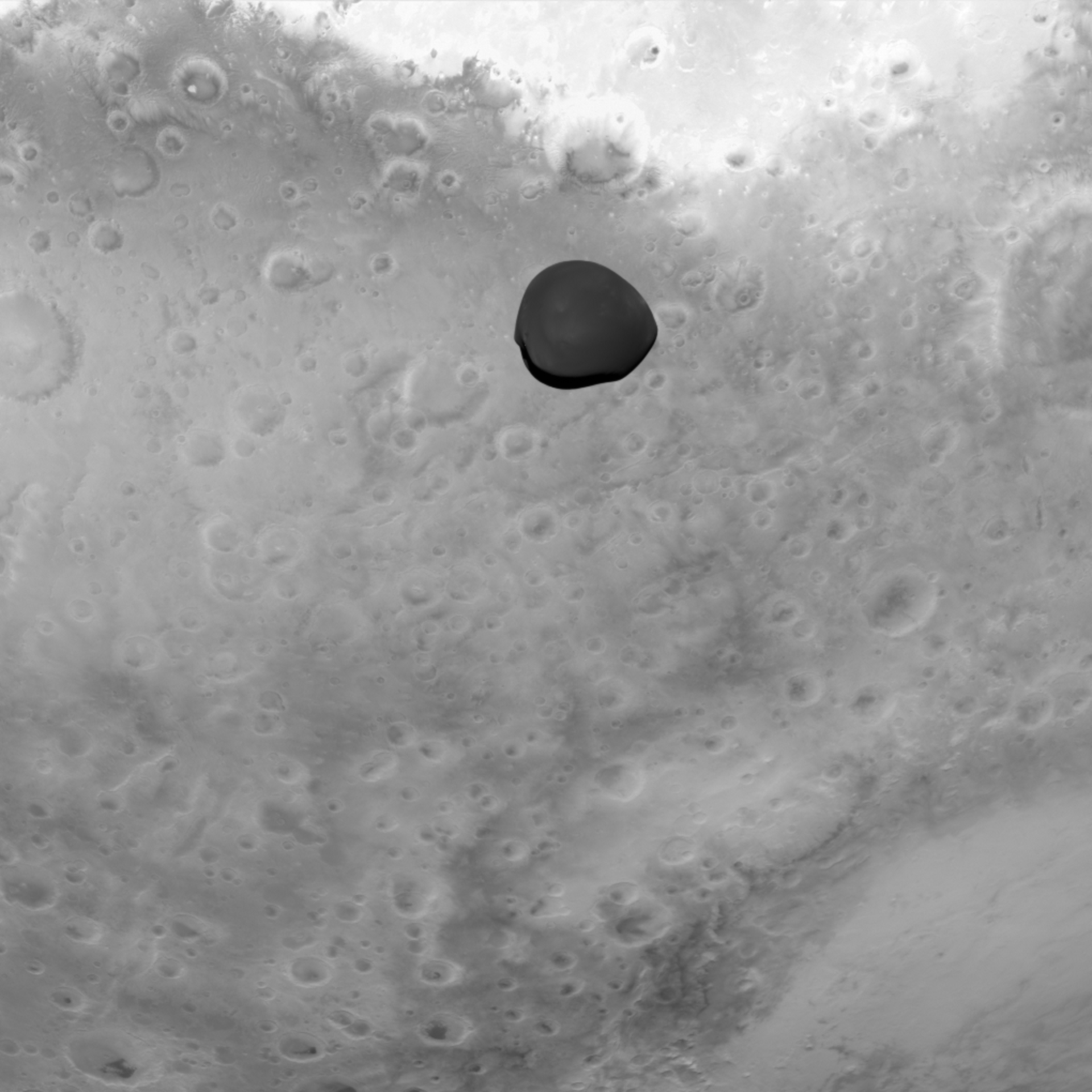 Mars und Deimos von Heras Asteroidenkamera aufgenommen.