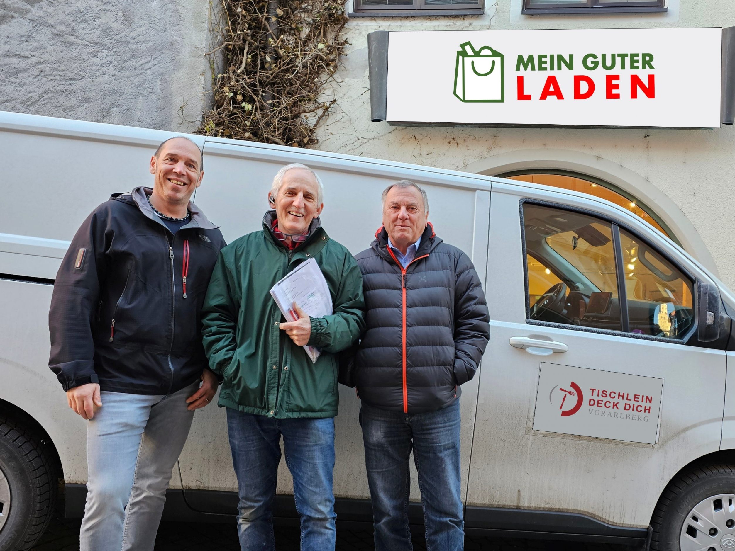Stefan Valazza, Elmar Stüttler und Eugen Wenin freuen sich auf tatkräftige Damen und Herrn für die Belieferung von "Mein guter Laden".