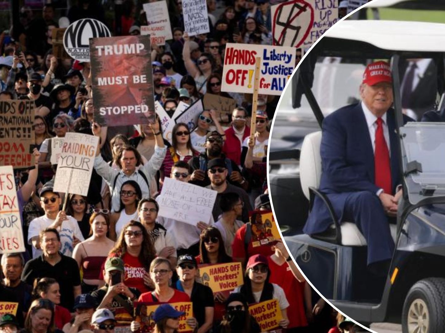 In den USA finden zahlreiche Proteste statt. US-Präsident Trump bittet die Bürger um Geduld und vertreibt sich die Zeit u. a. beim Golfen, wie hier am 3. April.