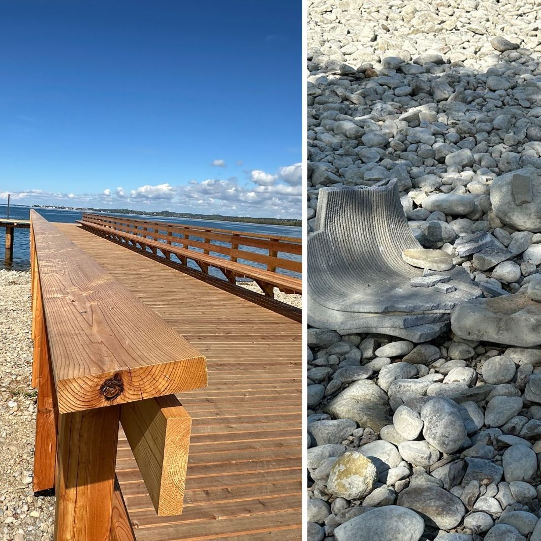 Unweit vom neuen Badesteg liegen die Trümmer der Sitzgelegenheit.