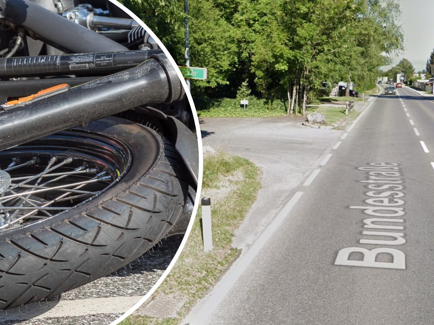 Der Screenshot von Google Streetview zeigt den Unfallort laut Informationen der Polizei. (Motorrad: Symbolbild)