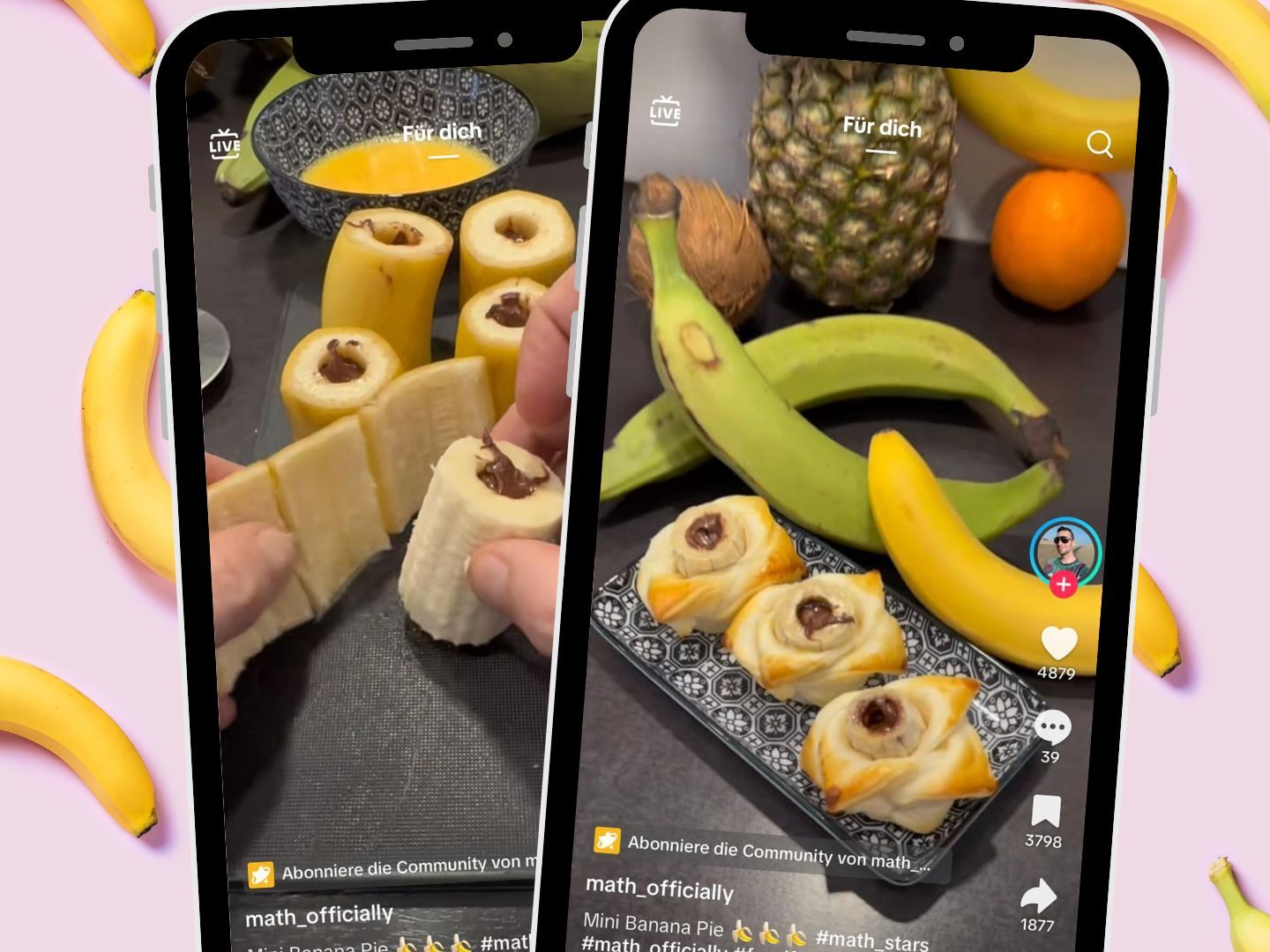 Ein TikTok-Video von zeigt die Zubereitung eines Mini-Bananen-Pies mit Schokoladenfüllung und findet Anklang bei Dessertliebhabern. Ein TikTok-Video von zeigt die Zubereitung eines Mini-Bananen-Pies mit Schokoladenfüllung und findet Anklang bei Dessertliebhabern.
