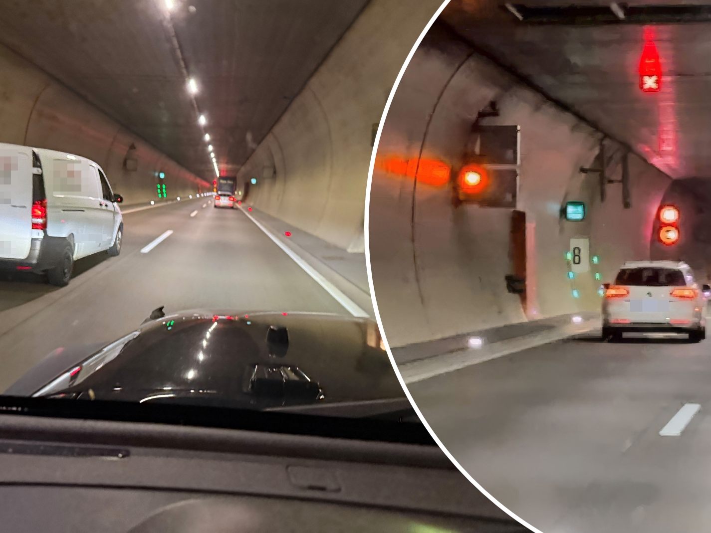 Mehrere Fahrzeuge fuhren über die gesperrte Fahrspur. Mehrere Fahrzeuge fuhren über die gesperrte Fahrspur.