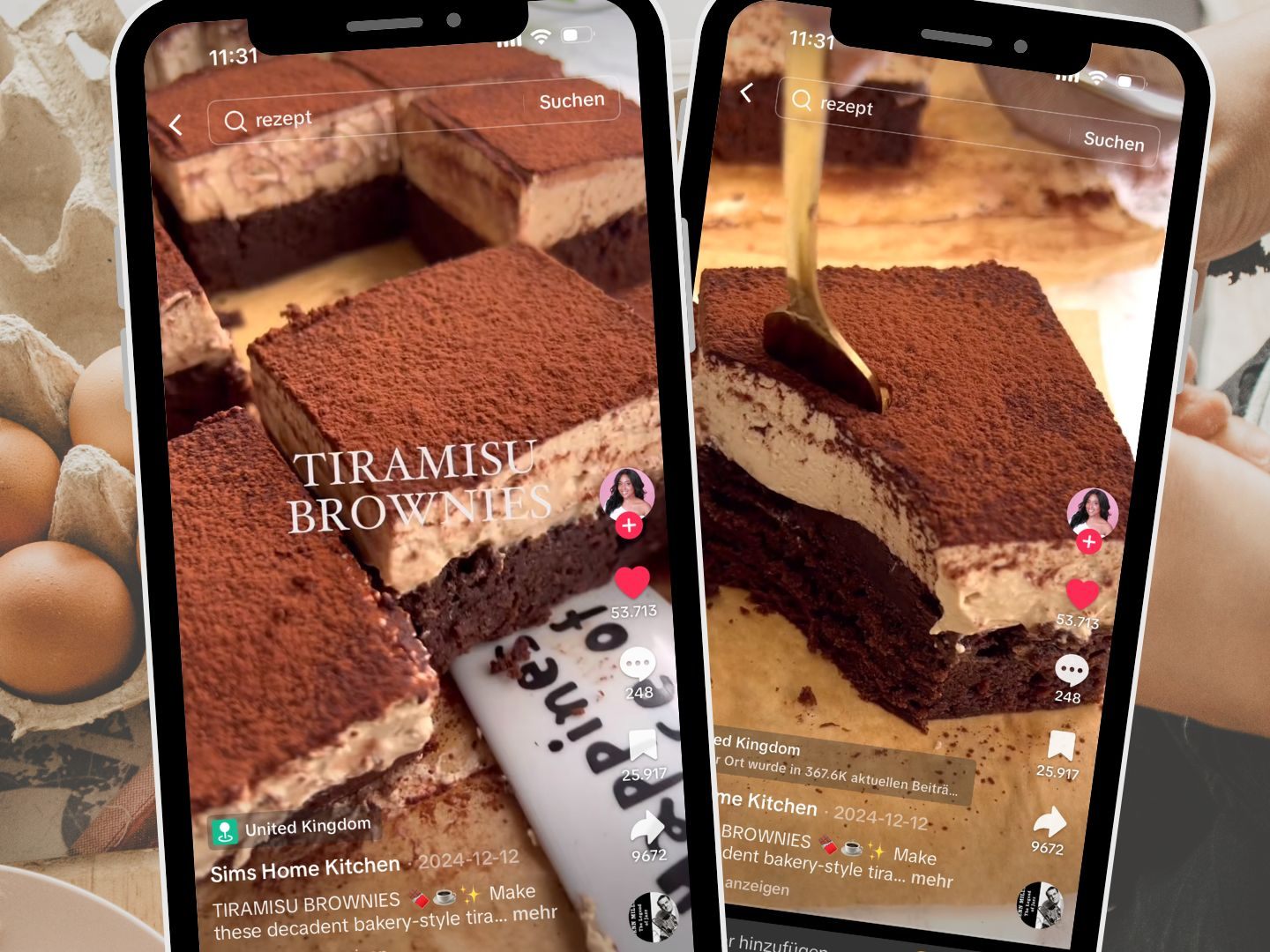 TikTok Video zeigt Tiramisu-Brownie Rezept.