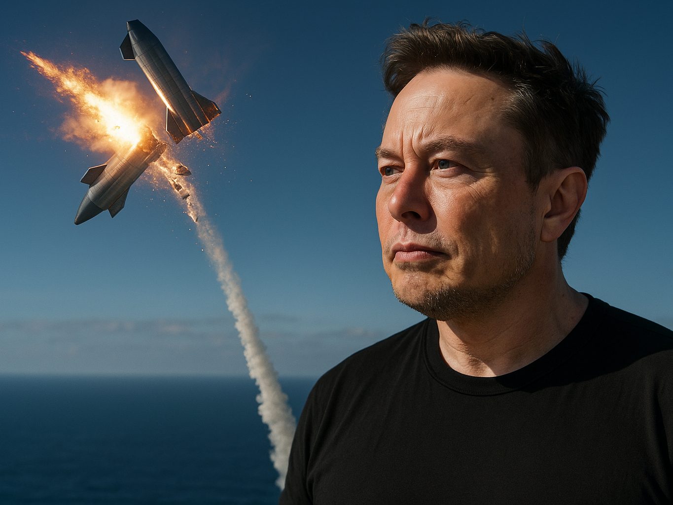 SpaceX-Fiasko: Starship zerbricht über dem Indischen Ozean – Elon Musk bleibt unerschütterlich! (Symbolbild; KI generiert) SpaceX-Fiasko: Starship zerbricht über dem Indischen Ozean – Elon Musk bleibt unerschütterlich! (Symbolbild; KI generiert)