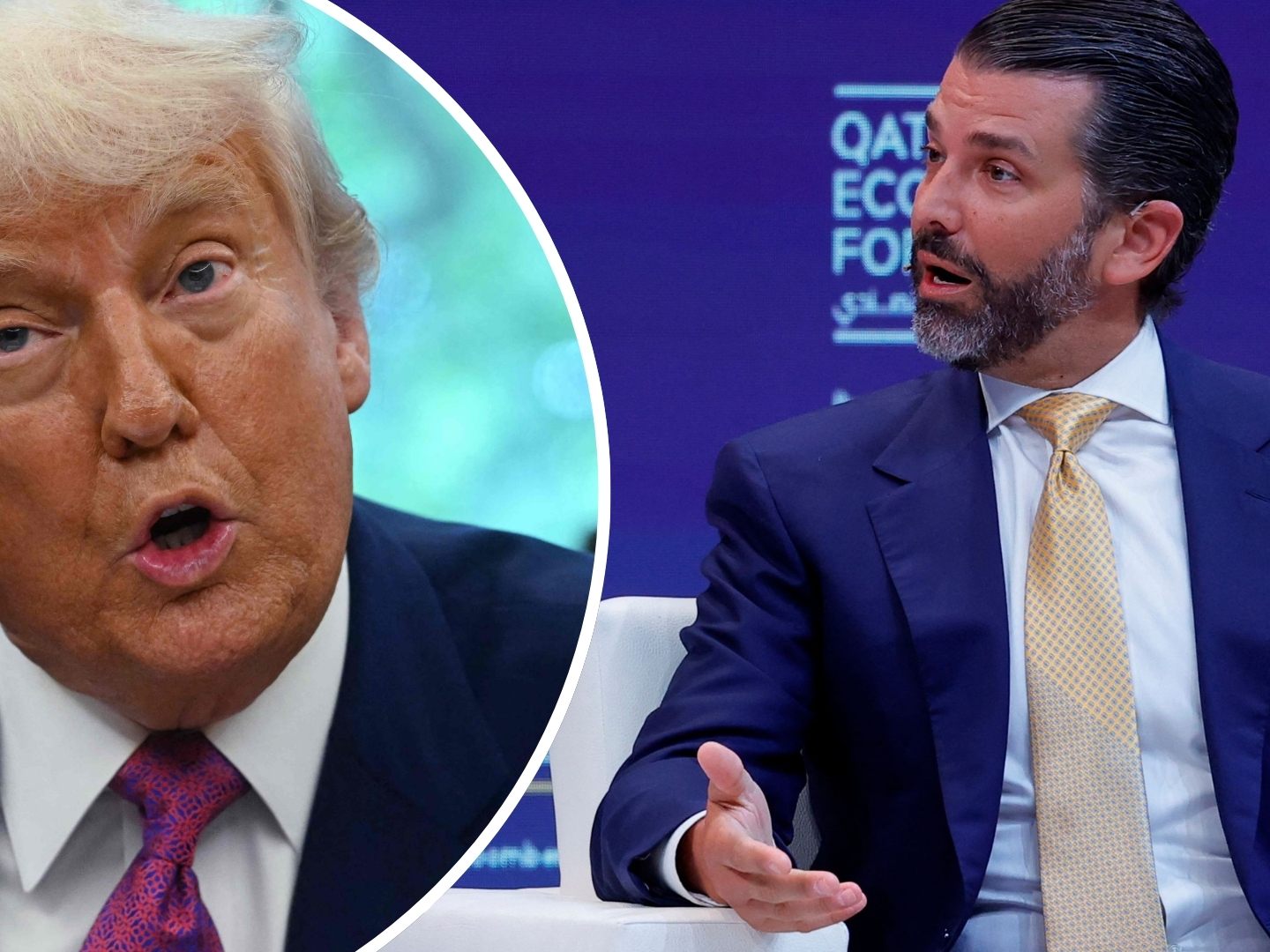 Nur wenige im Publikum in Katar klatschten bei der Ansage von Donald Trump Jr. (r.) Nur wenige im Publikum in Katar klatschten bei der Ansage von Donald Trump Jr. (r.)