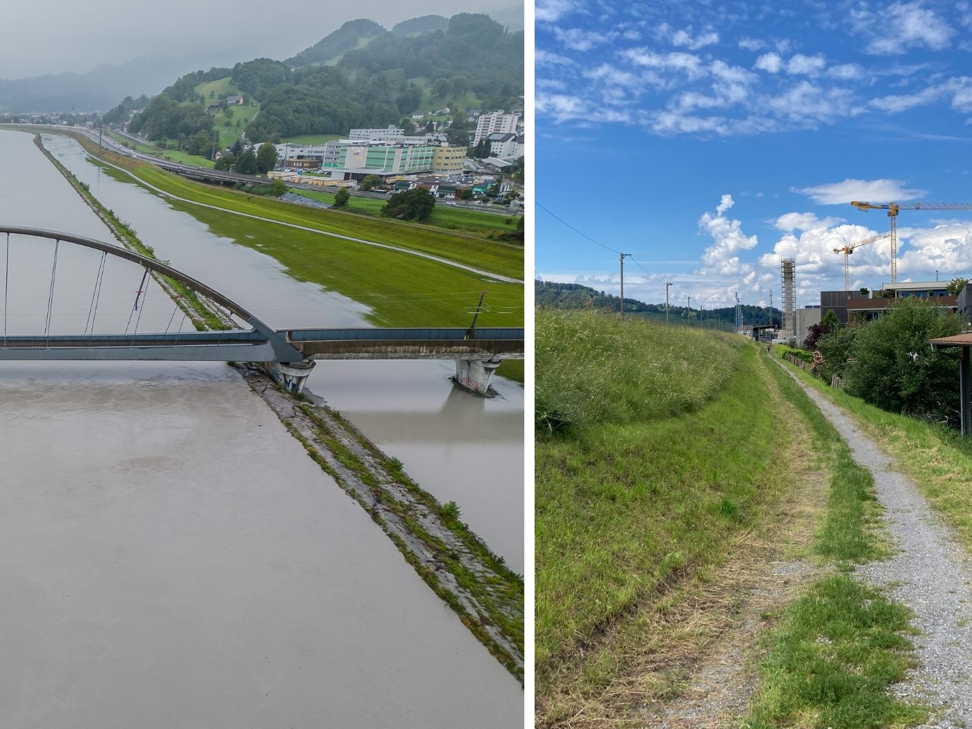 Mäharbeiten für Hochwasserschutz: Frühjahrsschnitt im Dammfußbereich.