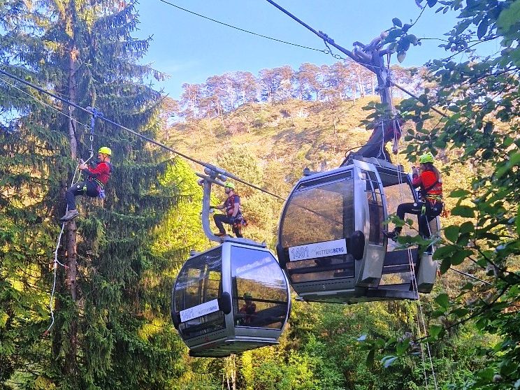 Gesetzlich vorgeschriebene Bergeübung auf der Muttersberg Seilbahn erfolgreich abgeschlossen.