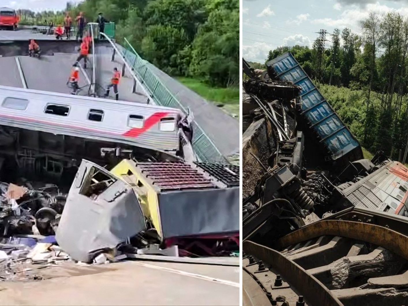 Zwei Brückeneinstürze in Russland nahe der Ukraine: Einer in der Region Brjansk (l.), einer in der Region Kursk (r.).