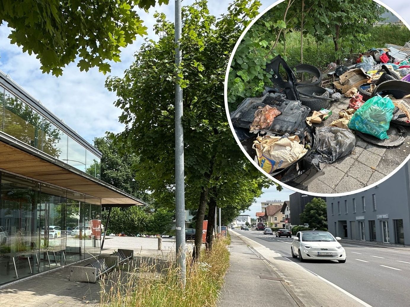 Gibt es ein Müllproblem am Parkplatz des ehemaligen Lebensmittelmarktes?