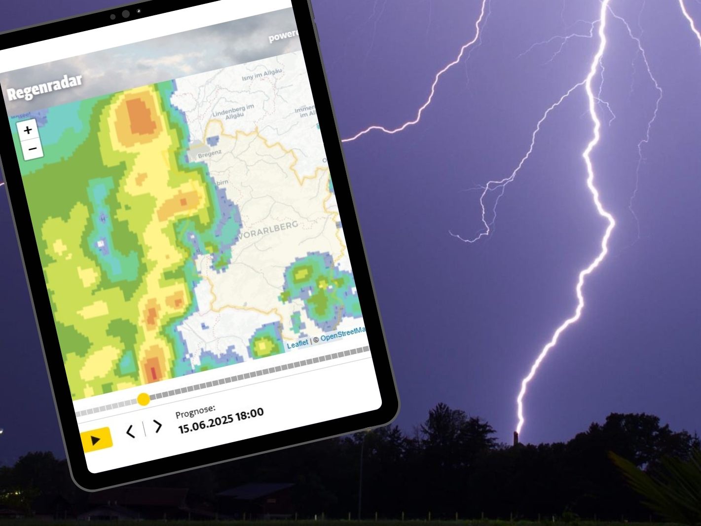 Gewitterwarnung für Vorarlberg am Sonntagnachmittag und in der Nacht auf Montag. (Symbolbild) Gewitterwarnung für Vorarlberg am Sonntagnachmittag und in der Nacht auf Montag. (Symbolbild)