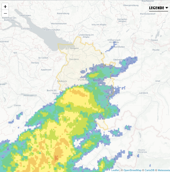 Niederschlagprognose für 22 Uhr: Besonders im Oberland ist mit teils kräftigem Regen und einzelnen Gewittern zu rechnen. Niederschlagprognose für 22 Uhr: Besonders im Oberland ist mit teils kräftigem Regen und einzelnen Gewittern zu rechnen.