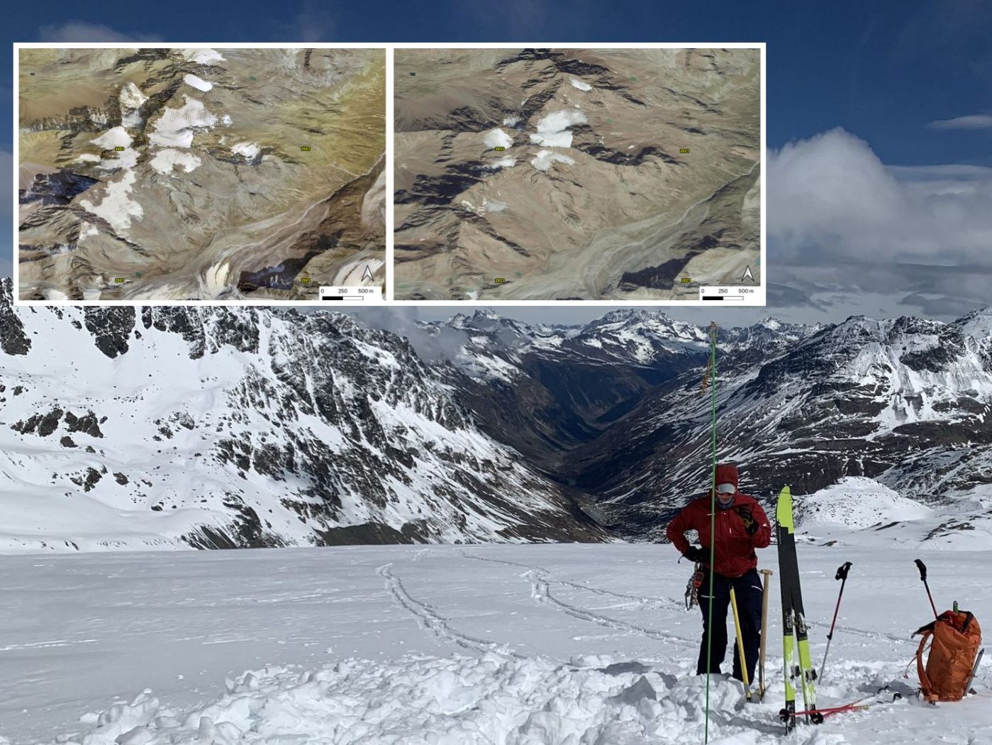 Feldarbeiten am Jamtalferner in der Silvretta vom 26.04.2025. Feldarbeiten am Jamtalferner in der Silvretta vom 26.04.2025.