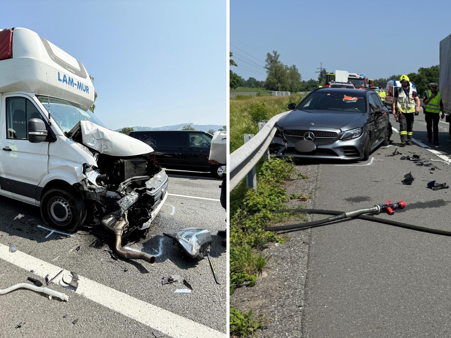 Unfall auf der A14 mit drei beteiligten Fahrzeugen.
