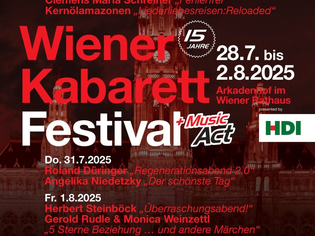 Das Wiener Kabarettfestival 2025 feiert 15 Jahre Jubiläum. Das Wiener Kabarettfestival 2025 feiert 15 Jahre Jubiläum.