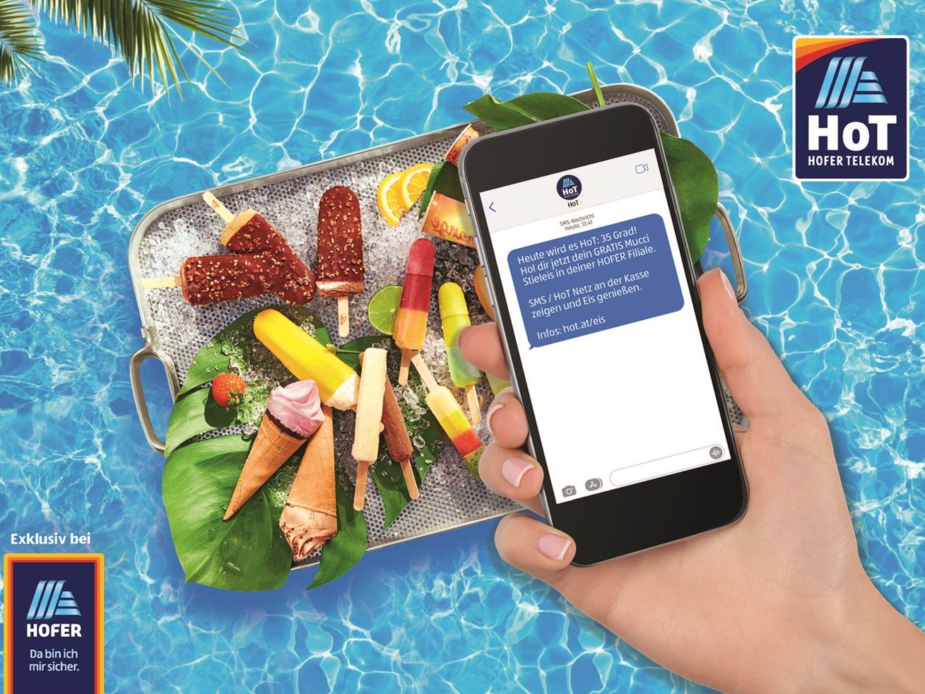 Mit HoT „cool“ durch den Sommer: Ab 35°C erhalten alle HoT Kund:innen in ganz Österreich ein kostenloses MUCCI Stieleis oder Waffelhörnchen in ihrer HOFER Filiale.