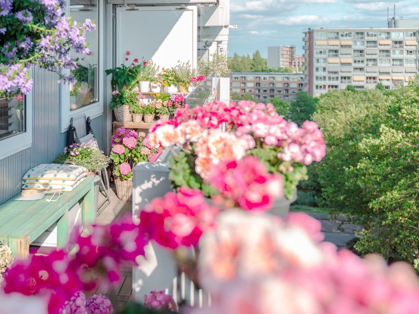 Ein begrünter Balkon kann in der Stadt Wunder wirken. Ein begrünter Balkon kann in der Stadt Wunder wirken.