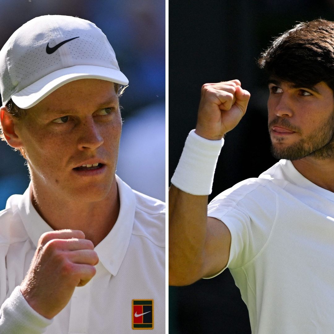 Jannik Sinner steht nach einem klaren Sieg über Novak Djokovic erstmals im Wimbledon-Finale und trifft dort am Sonntag auf den spanischen Titelverteidiger Carlos Alcaraz. Jannik Sinner steht nach einem klaren Sieg über Novak Djokovic erstmals im Wimbledon-Finale und trifft dort am Sonntag auf den spanischen Titelverteidiger Carlos Alcaraz.