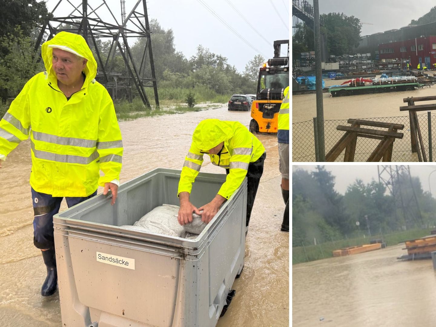 Aufgrund der Regenfälle stand der Außenbereich des Doppelmayr-Gelände unter Wasser.