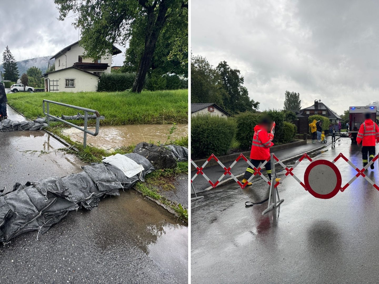 Der Tobelbach in der Neubaustraße in Wolfurt wird mit Sandsäcken gesichert. Der Tobelbach in der Neubaustraße in Wolfurt wird mit Sandsäcken gesichert.