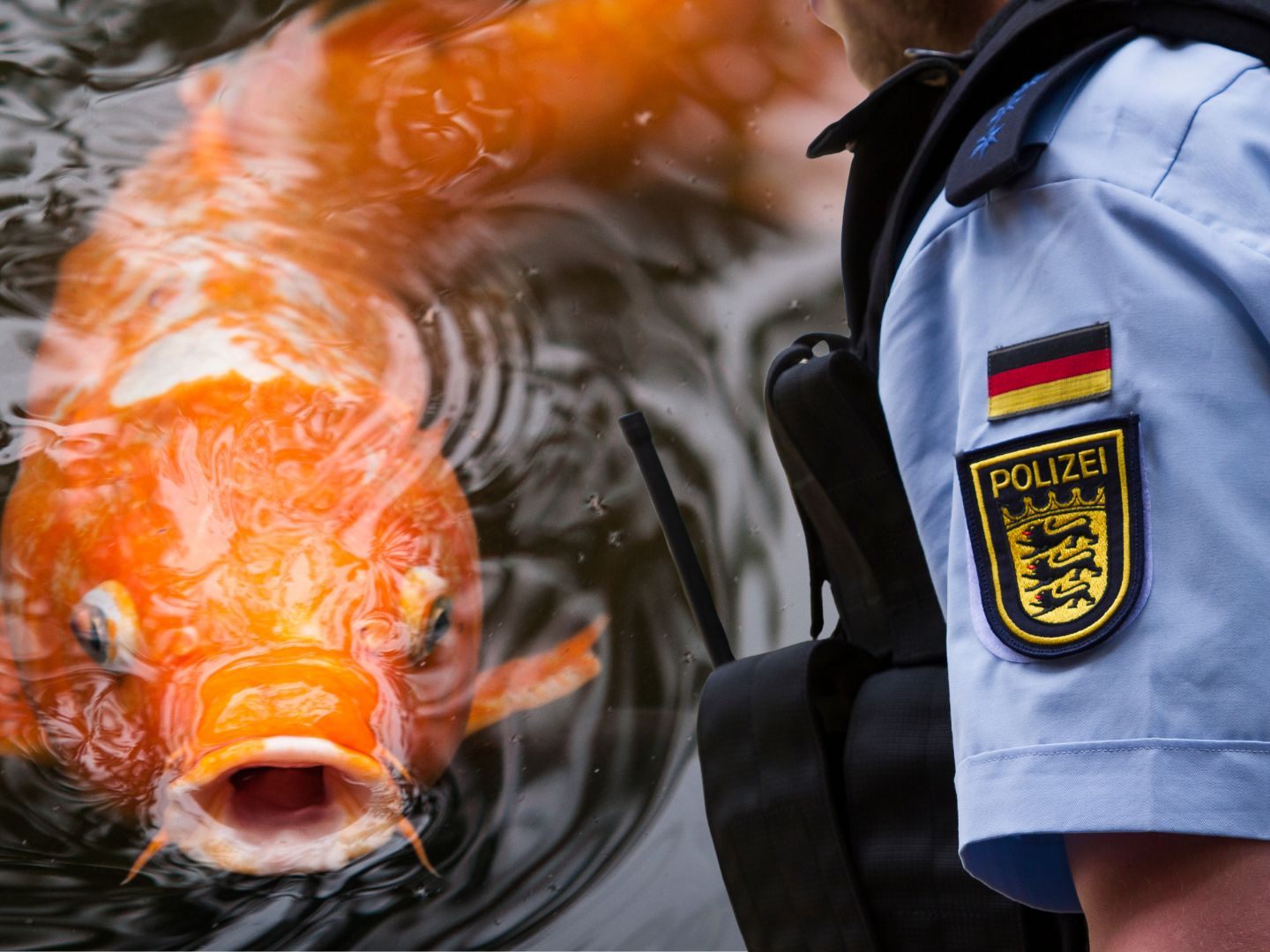 Die deutsche Polizei sucht nach Koi-Karpfen Kurt. Die deutsche Polizei sucht nach Koi-Karpfen Kurt.