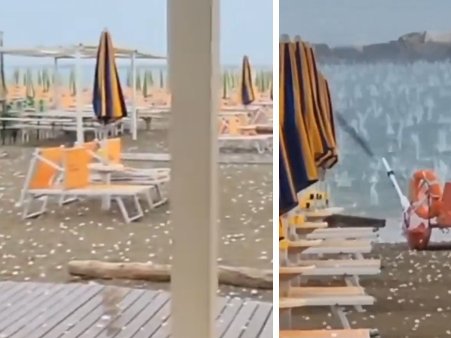 Tennisballgroßer Hagel fällt an Italiens Stränden. Tennisballgroßer Hagel fällt an Italiens Stränden.