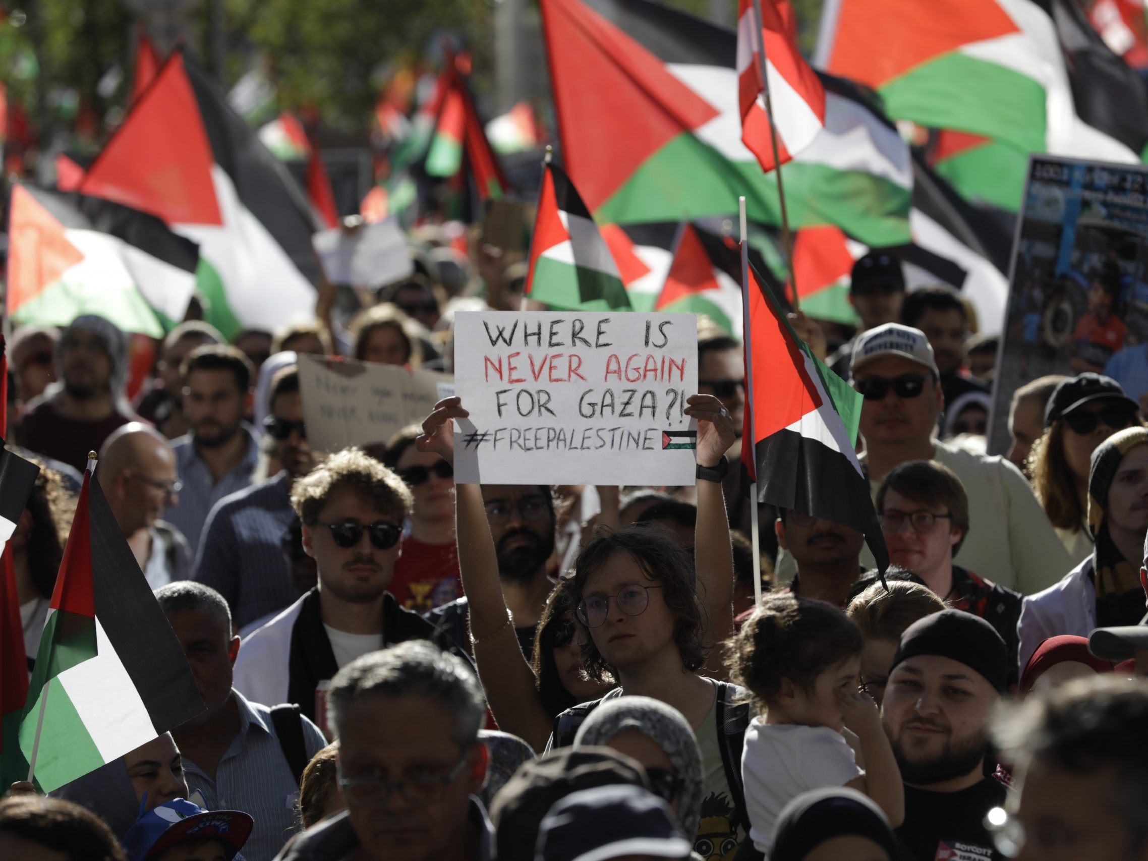 Bei der Demo wurden scharfe Töne gegen Israel und den Westen angeschlagen. Bei der Demo wurden scharfe Töne gegen Israel und den Westen angeschlagen.