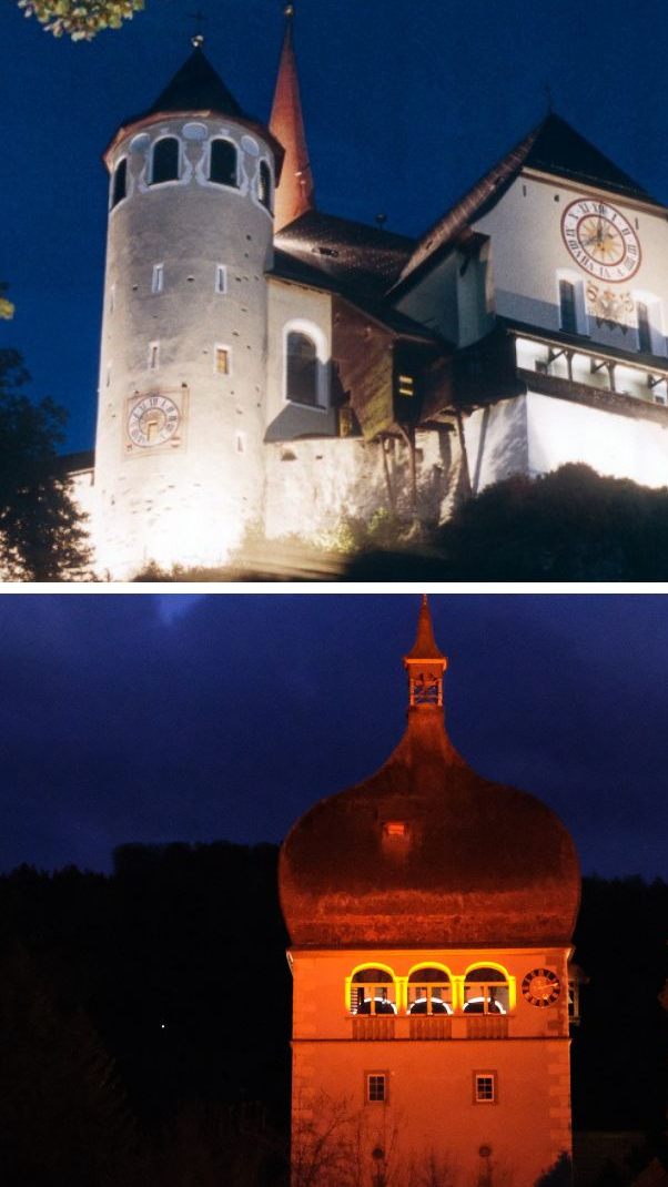 Schattenburg, Martinsturm und Basilika hell beleuchtet. Am Freitag bleiben sie dunkel.