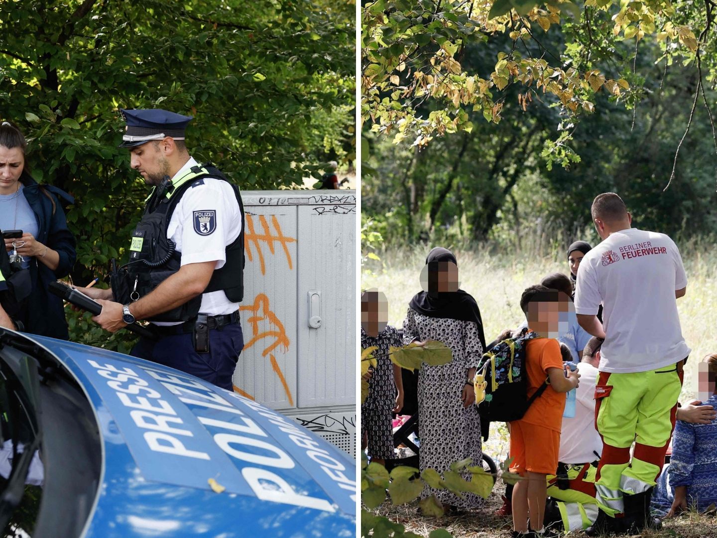 Einsatzkräfte betreuen Zeugen nach einem Unfall in Berlin-Wedding, bei dem mehrere Menschen verletzt wurden. Einsatzkräfte betreuen Zeugen nach einem Unfall in Berlin-Wedding, bei dem mehrere Menschen verletzt wurden.