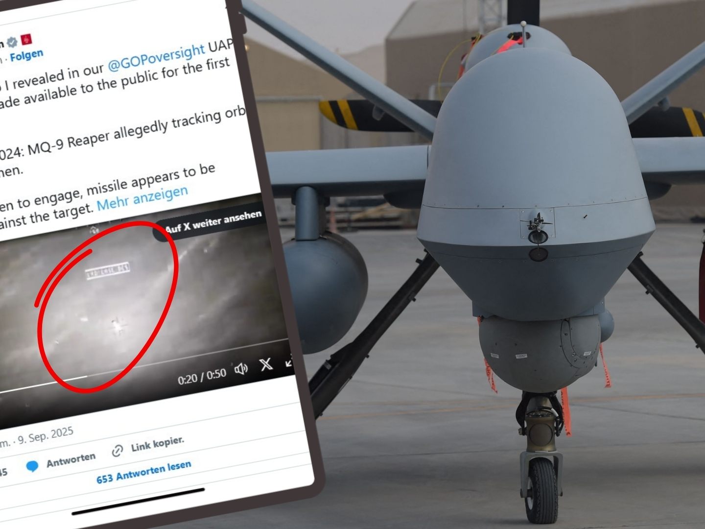 Ein Drohnenangriff mit Hellfire-Rakete trifft ein unbekanntes Objekt - Das Video sorgt für Aufregung.