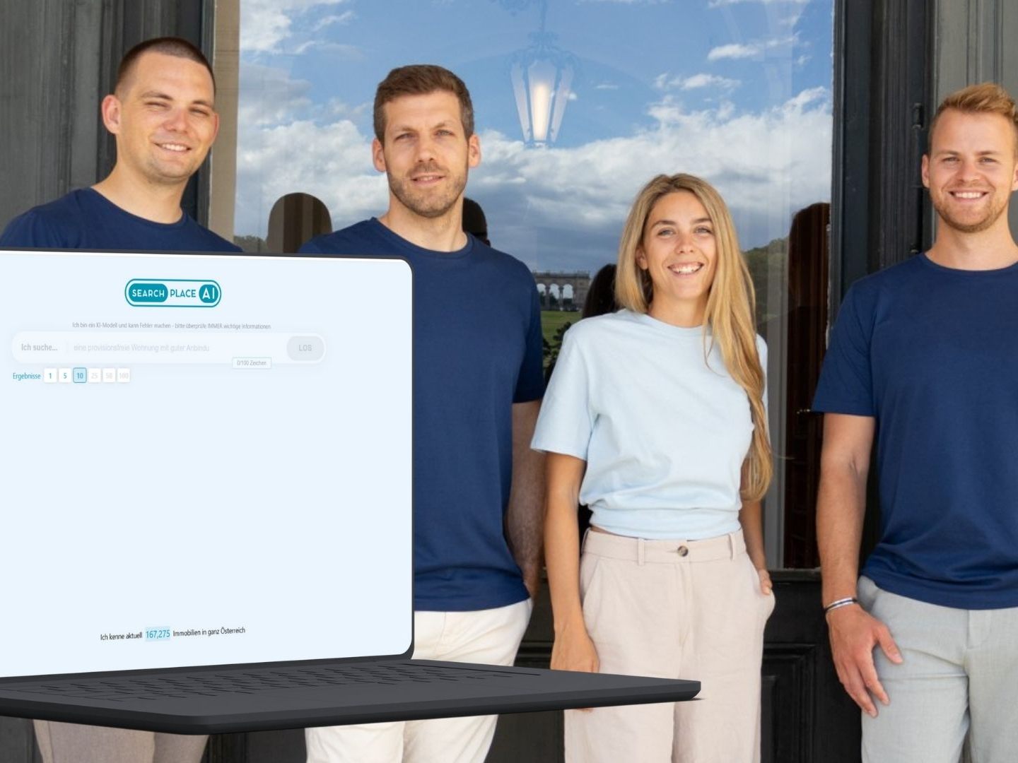 SearchPlace.ai-Team: v.l.n.r.: Markus Hammerschmid, dann die Gründer Julian Wimmer, Vivienne Pour und Joshua Krick. SearchPlace.ai-Team: v.l.n.r.: Markus Hammerschmid, dann die Gründer Julian Wimmer, Vivienne Pour und Joshua Krick.