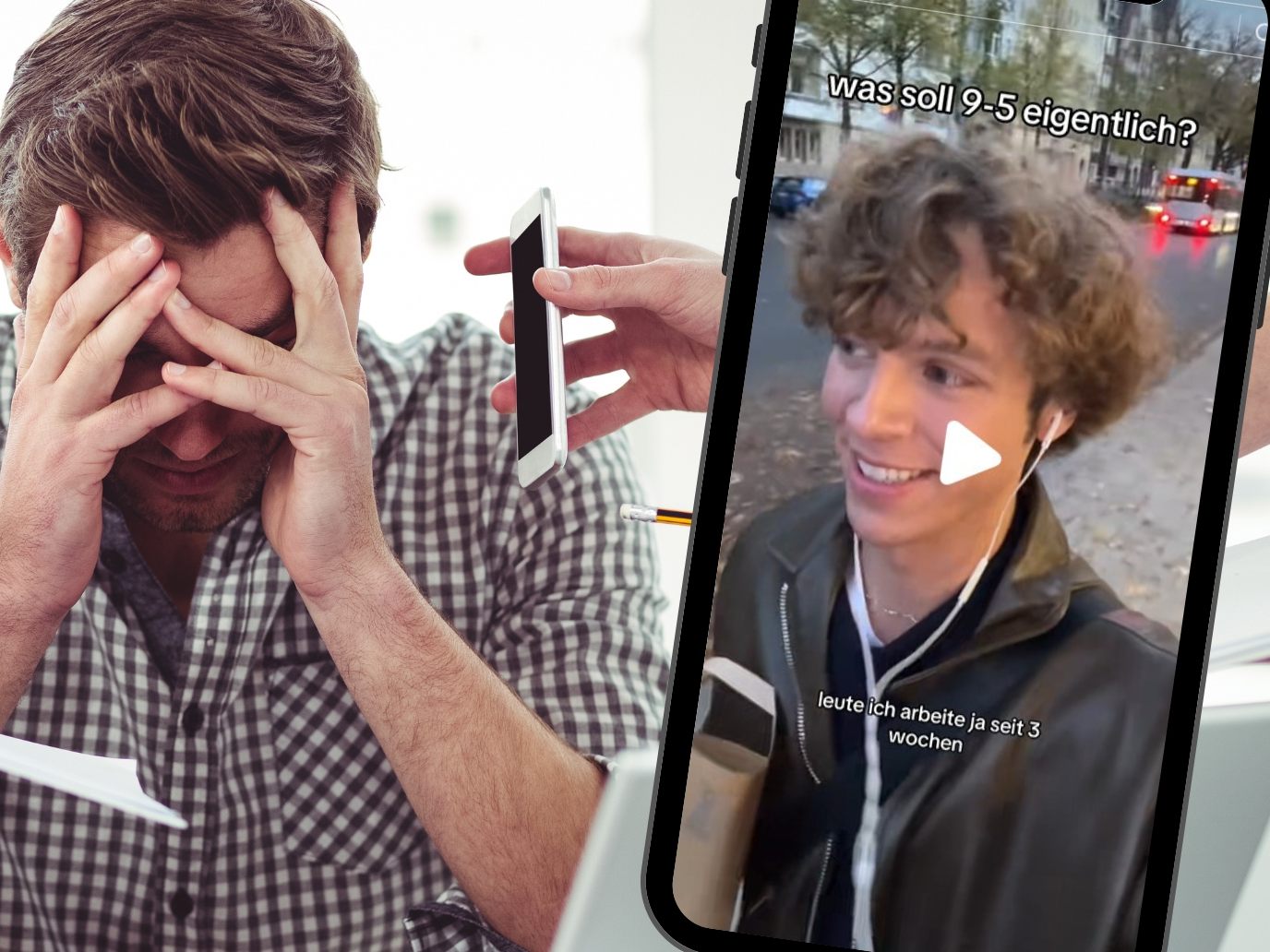 Fauler Influencer, oder Zeichen der Zeit? Für Julian Kamps (r.) ist sein "9 to 5"-Job zu viel. Fauler Influencer, oder Zeichen der Zeit? Für Julian Kamps (r.) ist sein "9 to 5"-Job zu viel.