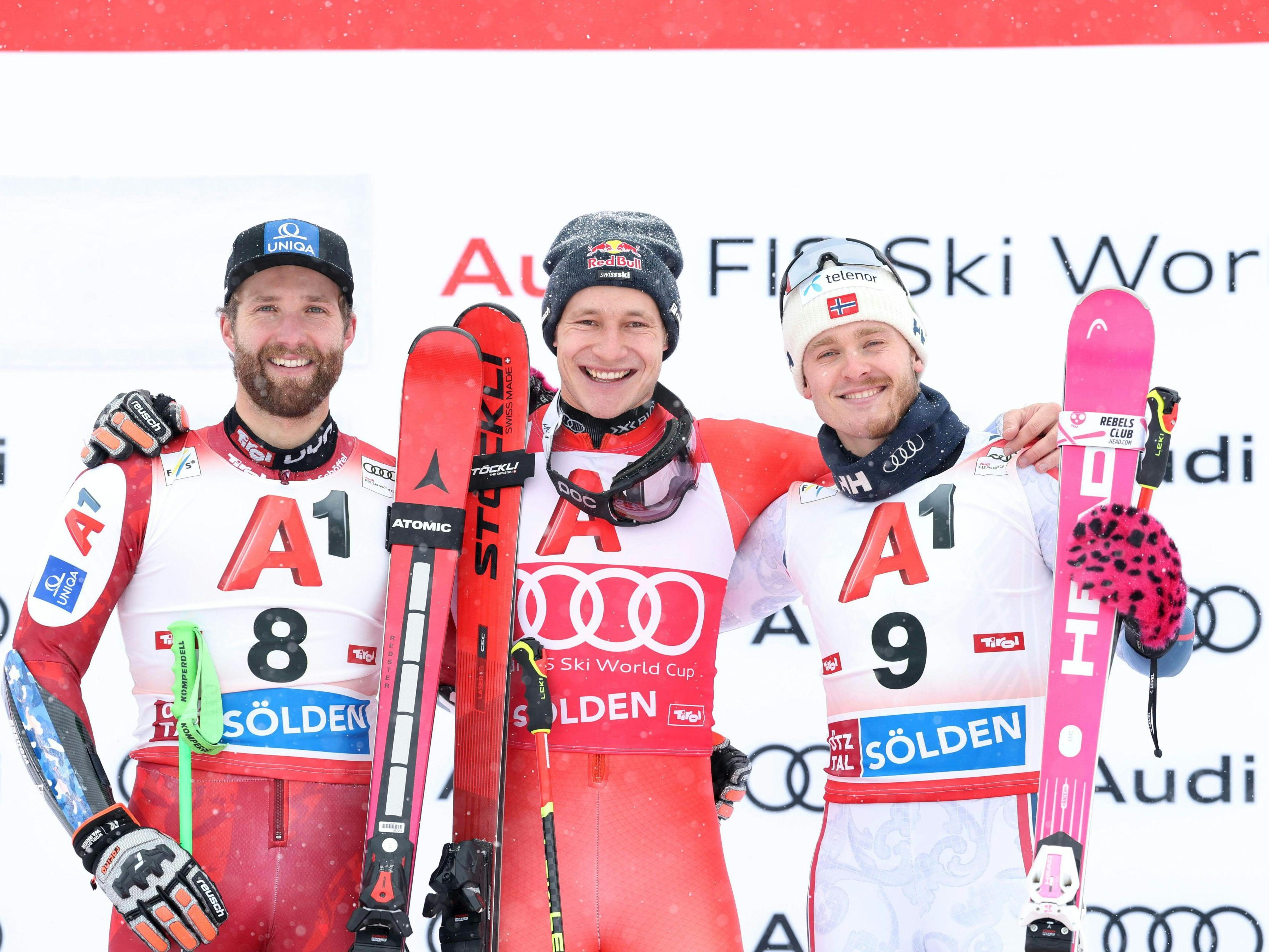 Podestplatz für Schwarz (l.) in Sölden. Podestplatz für Schwarz (l.) in Sölden.