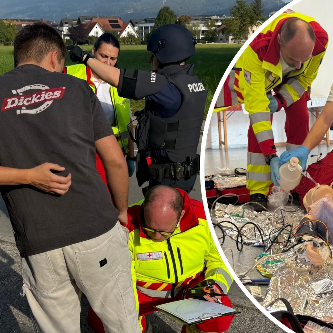 Großeinsatz in Hard: Rotes Kreuz übt Ernstfall mit Messerattacke