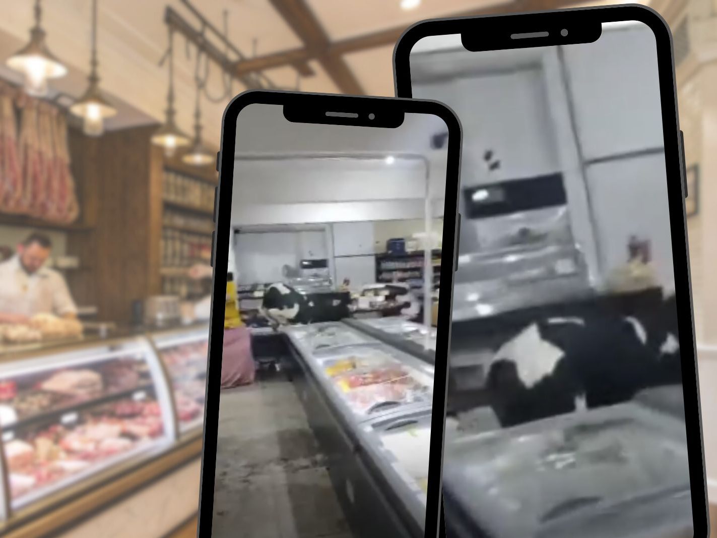 Metzger hinterhergejagt: Bulle in Brasilien stürmt Supermarkt.