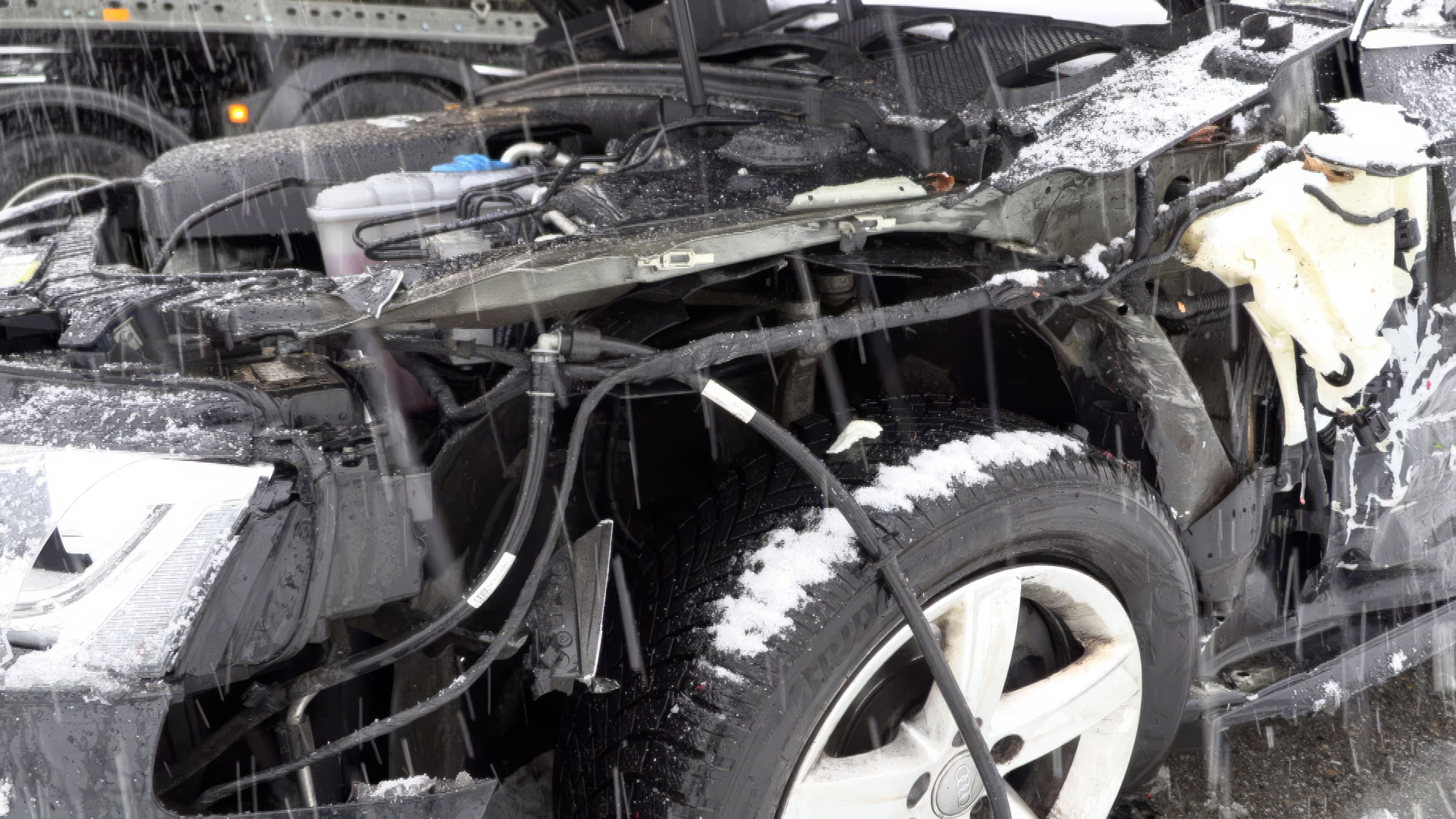 Nahaufnahme vom Unfallfahrzeug.